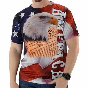 COTTON TRADERS SPORT Mens XL Patriotic America Eagle All-Over Print T-SHIRT NWT